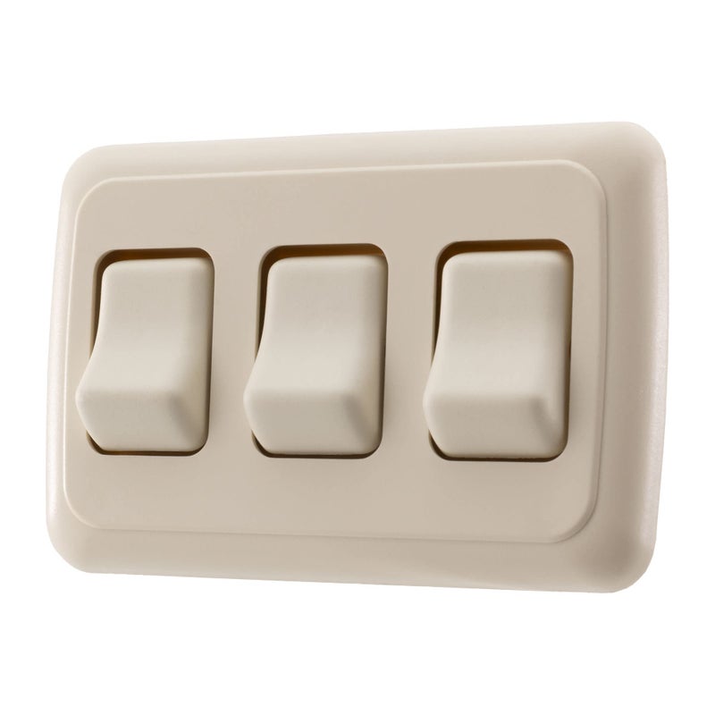 American Technology Components Triple SPST On-Off Switch with Bezel, 12-Volt, for RV, Trailer, Camper (Almond) - Image 1
